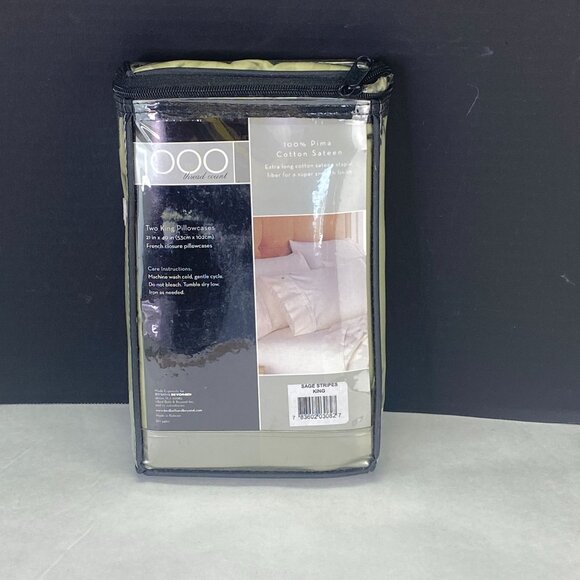 Bed Bath & Beyond 1000 Thread Count King Pillow Cases Striped Sage Green NEW - Picture 2 of 8
